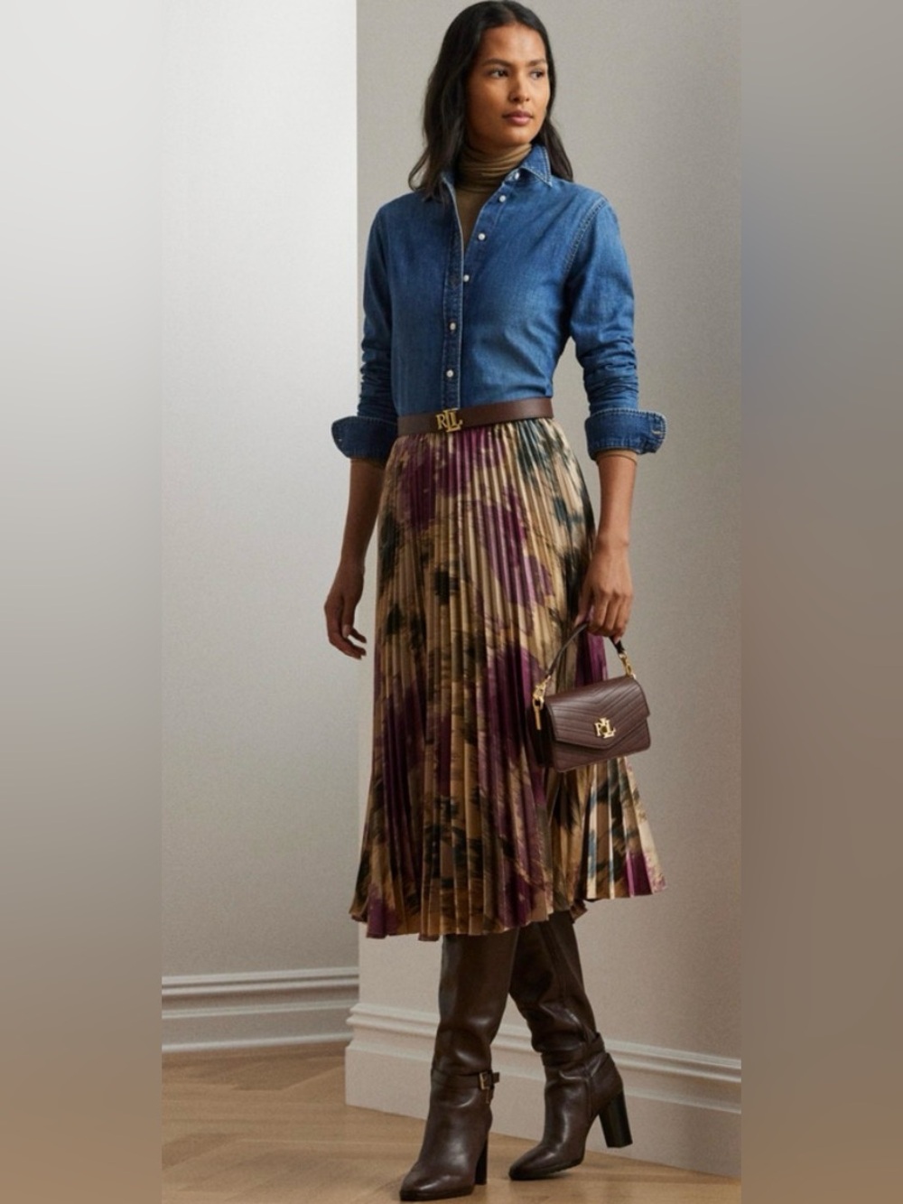 NWT Lauren Ralph Lauren Pleated Satin Charmeuse Midi Skirt Size 16 $225 - Picture 4 of 11